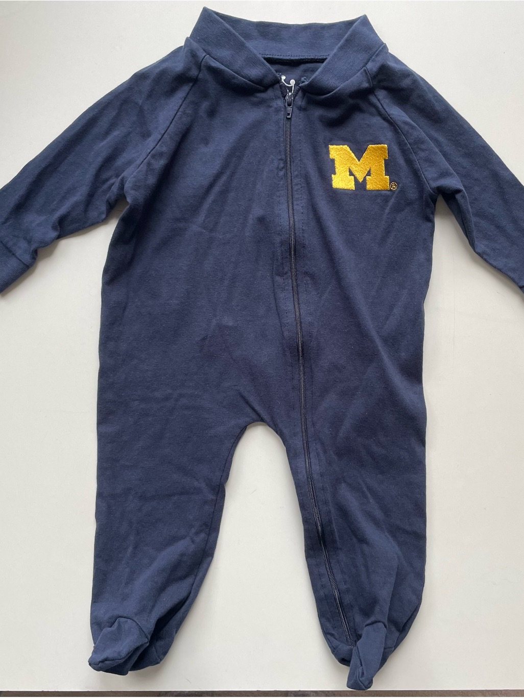 Michigan Wolverines Navy Footed Baby One-Piece With Yellow 'M' Patch